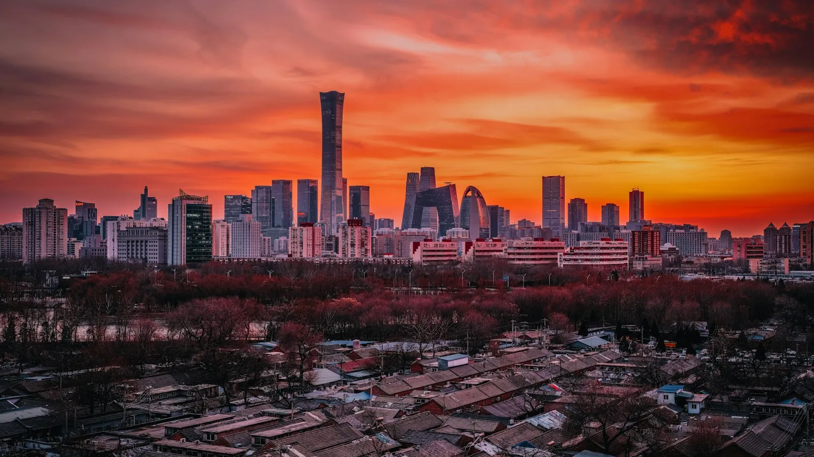 Skyline de Pékin au coucher du soleil