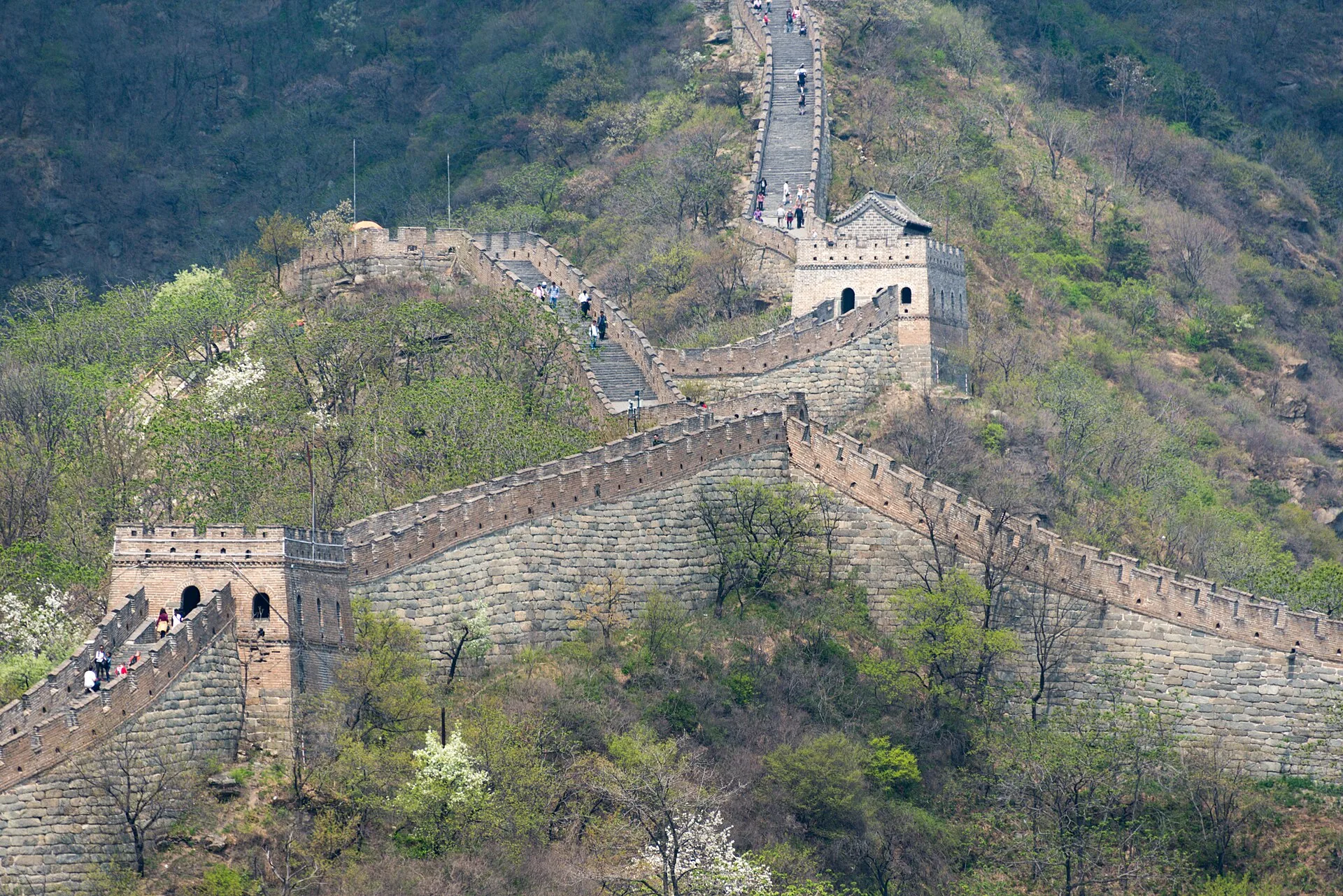 La Grande Muraille de Chine à Mutianyu, serpentant sur les crêtes boisées